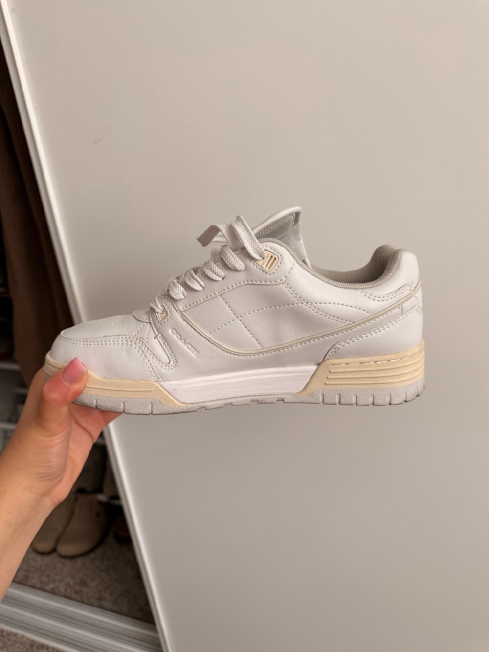 Coach White and Beige Leather Sneakers - Picture 7 of 8